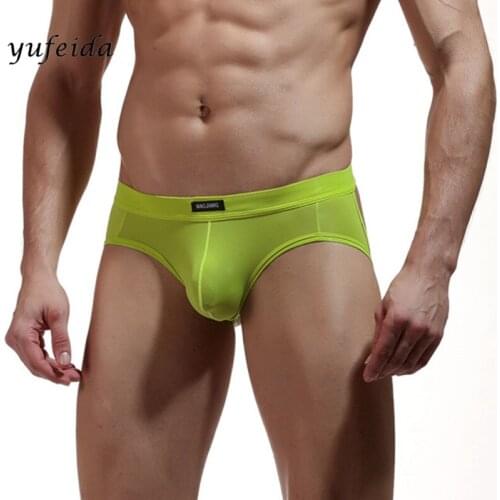 Sexy Men Underwear Briefs Bikini Low Waist Open Butt Thongs Sexy Underpants Penis Pouch Ice SilK Silky Soft Underwear Thongs