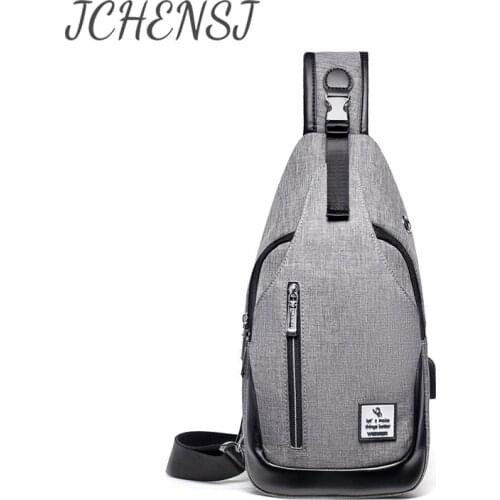 JCHENSH Luxury Mens Shoulder Bag USB Charging Headphone Hole Travel Working Chest Bags For Men Anti Theft Male Cross Body Bag