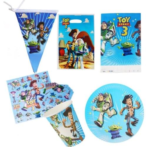 Toy Story Theme Cartoon Birthday Kids Favor Party Disposable Paper Cups Plates Napkin Straw Hat Tableware Decoration Supplies