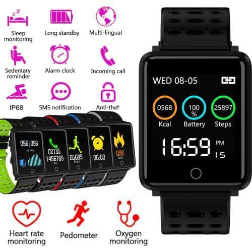 MNWT F3 Smartwatch IP68 Waterproof Bluetooth Smart Watch Pedometer Heart Rate Monitor Color Display Smart Watch For Android IOS