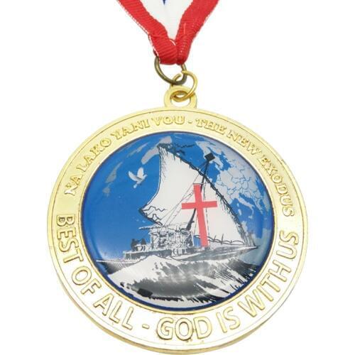 Factory Customized gold medals cheap custom print color Awards Medallion with ribbons