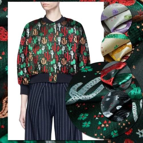 Jacquard full cactus and dots pattern couture fashion fabric,satin luster,sewing for jacket,coat,dress,skirt,craft by the yard