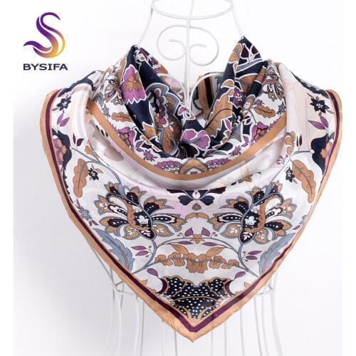 Ladies Khaki Scarves Wraps Fashion Apparel China Style Floral Design 100% Silk Twill Square Scarf Shawl 90*90cm Spring Muffler