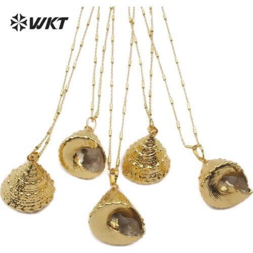 WT-JN077 Natural Trumpet Shell Necklace Cone Shape full gold dipped Pendant Women Necklace Jewelry summer jewelry