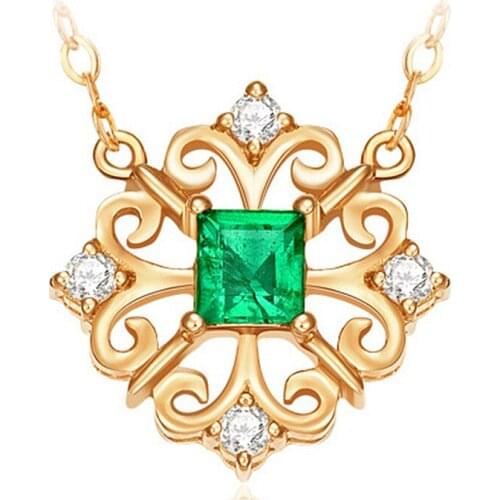 Chic Vintage Fashion Green Crystal Emerald Gemstones Small Pendant Necklaces for Women 18k Gold Color Choker Fine Jewelry Gifts