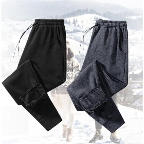 Winter Men Ankle Tied Drawstring Plush Liner Sport Pants Sweatpants Trousers
