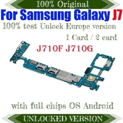 100% original Unlocked For Samsung Galaxy J7 J710F J710G dual sim card Motherboard Logic Boards 16GB with chips logic board