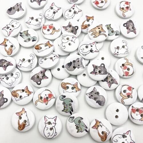 100 pcs Cat 2 Holes Wood Buttons Craft Scrapbooking Sewing Clothing Accessories 15mm Buttons Painted Sewing Crafts WB695
