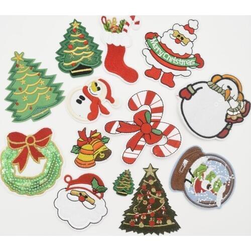130pcs Santa Claus snowman christmas tree bow Patch iron on applique for Christmas Festival Patches Badges Iron On Applique