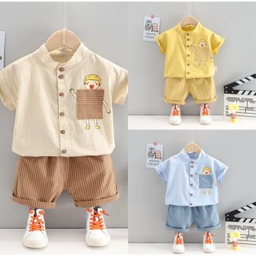 2021 Summer Baby Clothes Suit Kids Boys Fashion Cartoon Shirt Denim Shorts 2Pcs Outfits Toddler Casual Tracksuits Suit