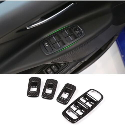 4pcs Carbon Fiber Style ABS Plastic Stickers Interior Car Window Lift Switch Frame Trim for Jaguar XE Models Accessories