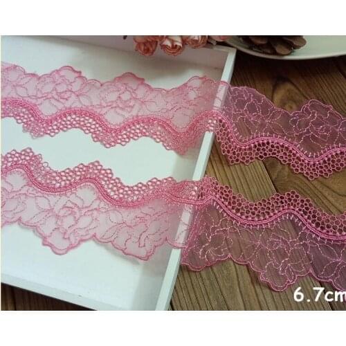5 Meters 6.7cm Width Hot Sale Pink Water Soluble Polyester Lace Trim High Qualtiy Embroidered Beautiful Lace Trimming