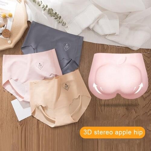 5pcs Women Ice Silks Panties Seamless Breathable and Comfortable Sexys Briefs Shape 3D Apples Hips M2
