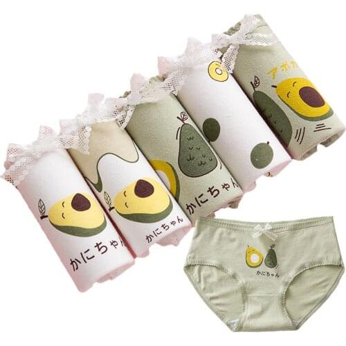 5 Pcs Mid Waist Panties Womens Underwear Printed Seamless Underwear Breathable Briefs Girls Sexy Lingerie Lace Underwear Lovely