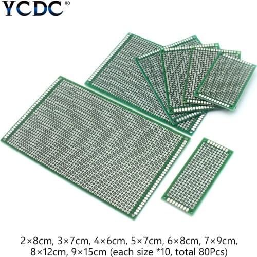 8 Sizes Mix PCB Prototype Circuit Board Double-sided Strip Breadboard 80Pcs