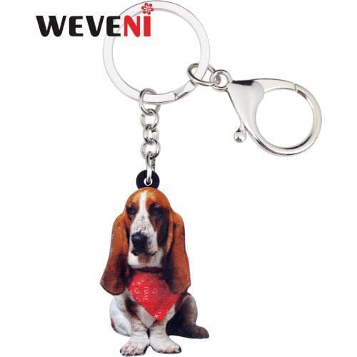 WEVENI Acrylic Sitting Scarf Basset Hound Dog Key Chains Keychain Rings Animal Jewelry For Women Girls Holder Wallet Charms Gift