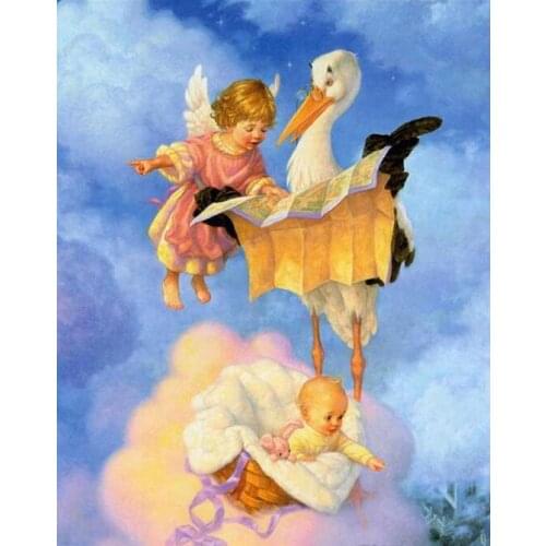 Diamond Embroidered Red Crowned Crane Angel Baby DIY Diamond Painting 5D Cross Stitch Kit Full Diamond Inlaid Home Decoration