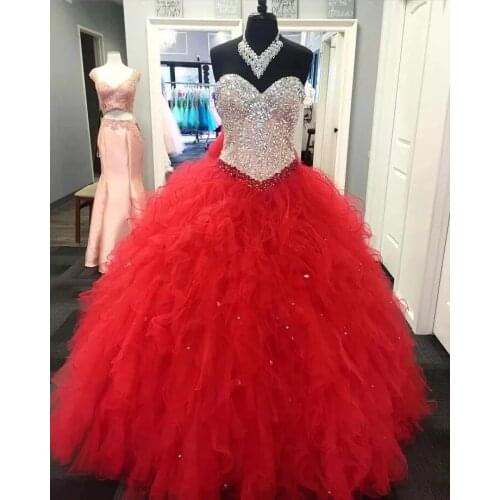 Angelsbridep Sweetheart Ball Gown Quinceanera Dresses 15 Party Sparkly Crystals Organza Masquerade Birthday Gowns Plus Size 2021