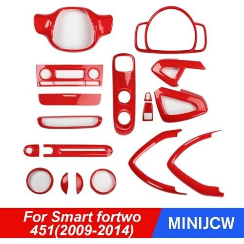 Car Red Interior Decorative Cover Gear Door Handle Steering Wheel Cover Shell Modification For Old Smart 451 fortwo Accessories