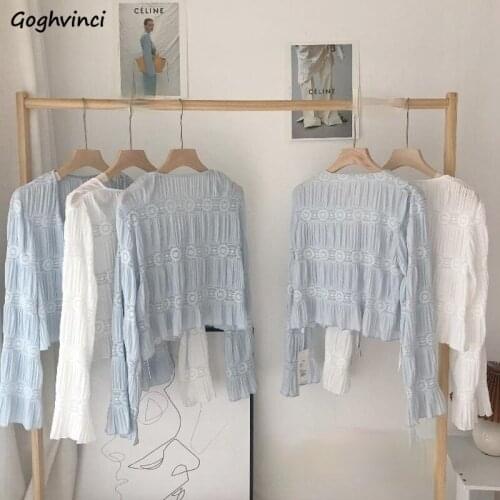 Blouse Women Trendy Hook-Flower-Hollow Lovely Sun Protection Elegant Summer Long Sleeve Party Girls Open Stitch Soft Outerwear