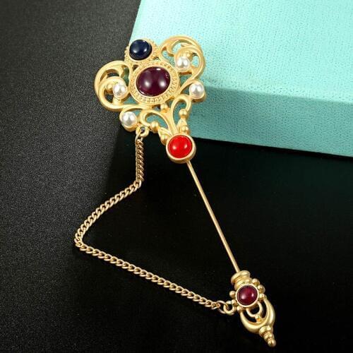 Zlxgirl Gold color resin pearl Brooches For Mens crown jewelry Elegant womens hijab pins nice Weddings Brooch Christmas gifts