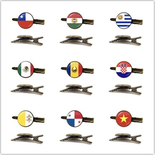 Chile Hungary Uruguay Mexico Romania Croatia Vatican Panama Vietnam National Flag Glass Cabochon Tie Clip Jewelry For Men Gift