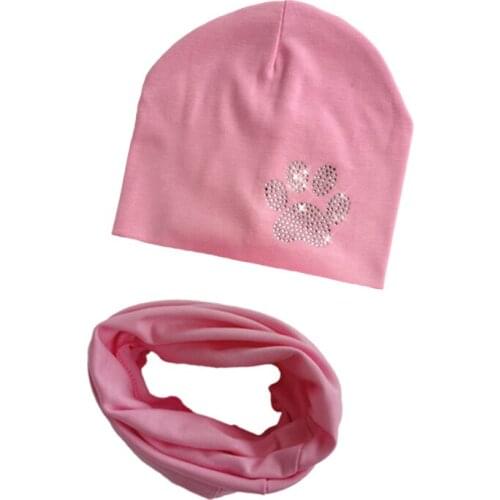 Hat childrens infant dog puppy paw diamond embroidery Baby Hat Girl Boy Cap Kid cotton Beanie bonnet Collar Scarf set baby cap