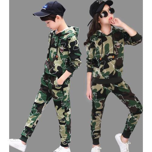 Childrens Camouflage Military Clothing 2 Pcs Set 2019 Spring Fall Boys & Girls Sweater Suit Clothes Kids Hoodies + Pants B188