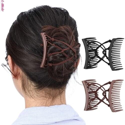 Stretchy Knotted Double Comb Hair Clip Adjustable Elastic No Crease Hairpins Women Updo Ponytail Holder Barrettes
