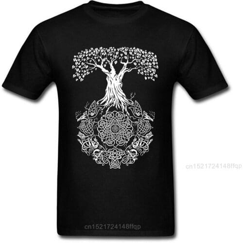 Tops Tees Men T-Shirt Yggdrasil Tree of Life T Shirt Black White Tshirts NEW YEAR DAY 100% Cotton O Neck 3D Printed Streetwear