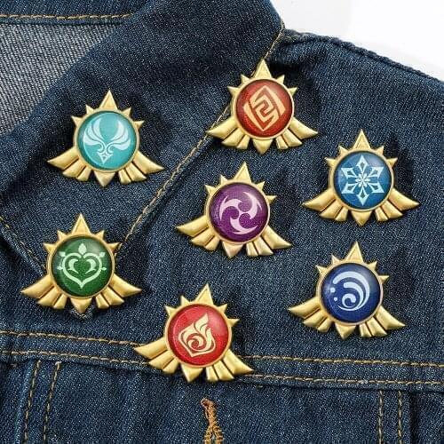 Hot Game Genshin Impact Brooches Eyes Of God Element Metal Badge Pins Anime Costumes Jewelry Cosplay Props Accessories Gift