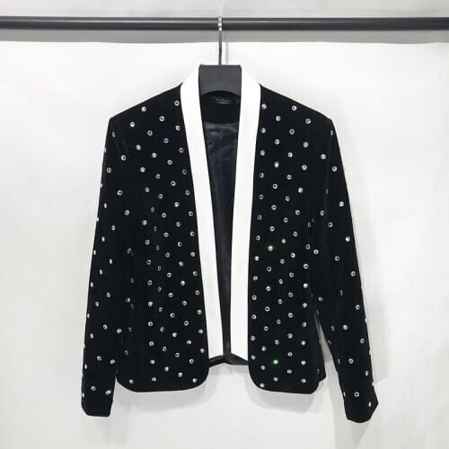 2020 big velvet sequined diamond collarless suit web celebrity anchor show jacket