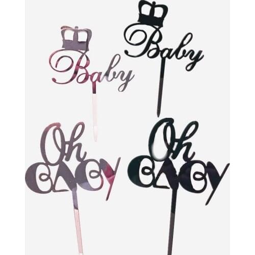 Ins Crown Baby Happy Birthday Cake Toppers Rose gold Acrylic cake Topper For Baby Shower Birthday Party Cake Dessert Decorations