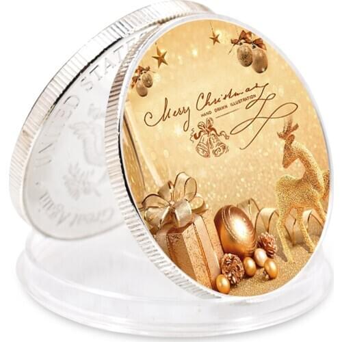Creative Souvenir Gifts Silver Plated Lucky Coin Christmas Commemorative Round Coin Metal Crafts