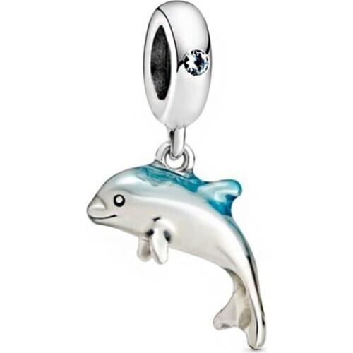 2020 Summer New 925 Shimmering Dolphin Dangle Charms Beads fit Original 3mm Bracelets Women DIY Jewelry