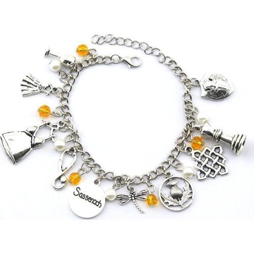 Hot TV Jewelry Outlander Bracelet Scottish Thistle Dragonfly Sassenach Handmade Links Chain Charm Wristlet Bangles