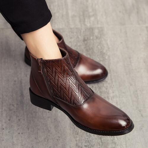 Autumn Winter Fashion Men Casual Shoes High Top Pointed British Men Genuine Leather Shoes Male Boots Sapato Social Masculino VII