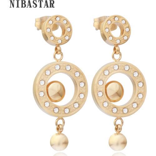 Fashion Women Jewelry Gold-Color Double Circle with Crystal Stud Earrings With Double Gold Balls Stud Earrings For Women