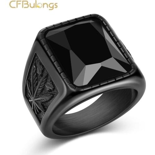 CFBulongs Mens Hip Hop Ring 316L Stainless Steel Gold/Black Zircon Ring Fashion Men Jewelry Accessories Boyfriend Gift