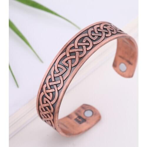 LIKGREAT Nordic Viking Cuff Bangle Men Irish Celtics Knot Engraved Bracelet Vintage Silver Color Magnetic Health Care Bangle