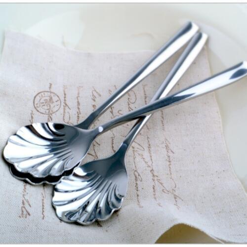 13pcs/lot) 2015 NEW Stainless steel shell style spoon creative cute coffee ice cream spoon colher High quality lepel