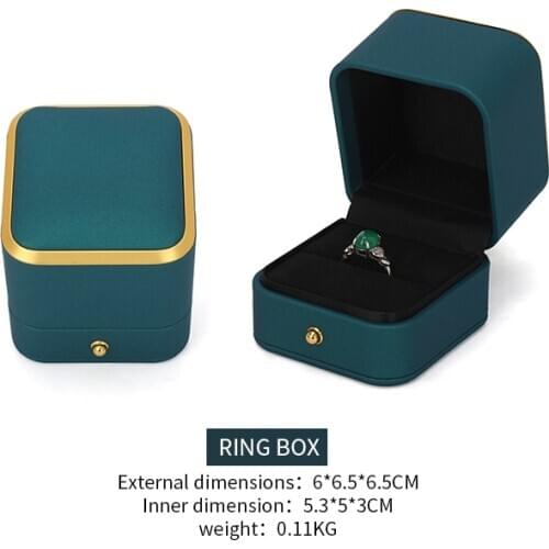 New Green Pu Leather Metal Frame Wedding Ring Jewelry Box For Female Earring Bracelet Necklace Showcase Lover Engagement Gift