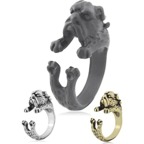 Metal Gun Black Boho Chic American Bully Pitbull Dog Midi Finger Adjustable Ring Hippie English Bulldog Ladies Rings For Women