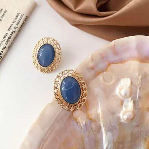Oval Earrings Filigree Alloy Blue Color Party Jewelry Modern Female Girls