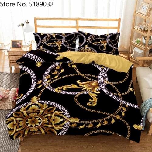 Golden Flower Duvet Cover Soft Single Double Bed Full Size Bedding Vintage Baroque Bed Cover Pillowcase Luxury Bedding 2/3 Piece