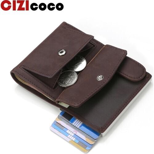 Rfid Men Credit Card Holder Wallets Genuine Leather Smart Business Cardholder Case Metal Minimalist wallet nederlands