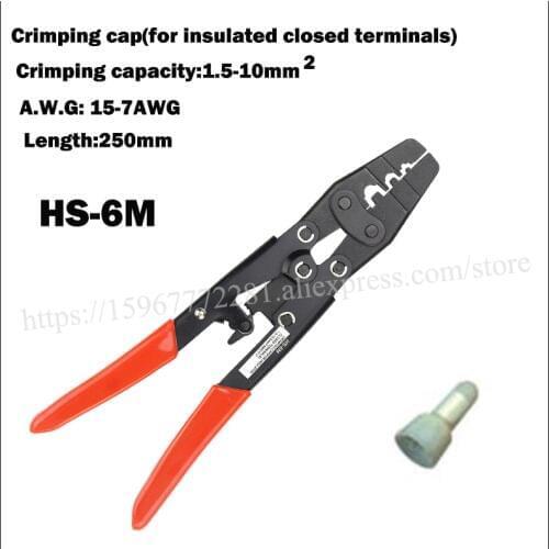 FASEN tool Plier HS-6M ratchet terminal crimping tool 1.5-10mm2 AWG15-7 Length 250mm crimping cap for insulated closed terminal