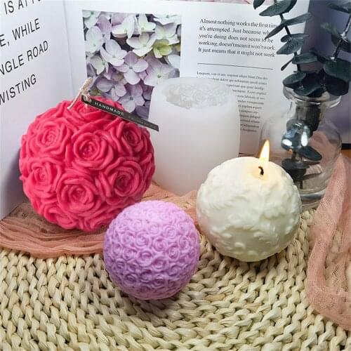 Rose Flower Ball Candle Silicone Mold Lotus Columnar Scented Wax Resin Mold Diy Handmade Craft Candle Soap Making Home Decor