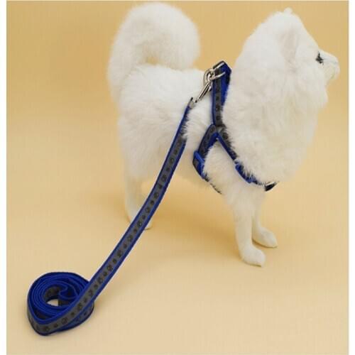 Reflective Movement Adjustable Nylon Dog Leash And Harness Set Paw Printing Pattern Dog Chest Harness Leash Pet Leash2021