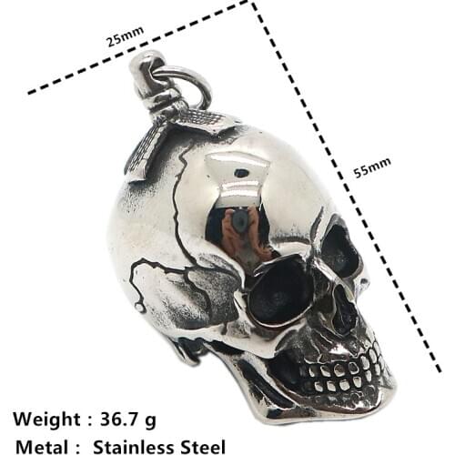 Unisex 316L Stainless Steel Cool Punk Gothic Classic Biker Skull Pendant Free Chain